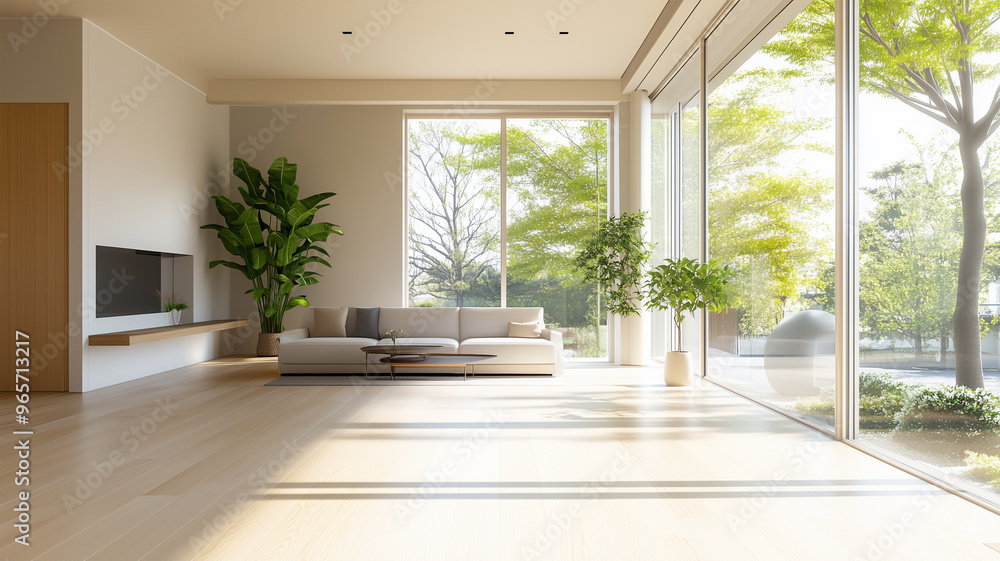 Obraz premium 新築住宅の開放的なリビングルーム