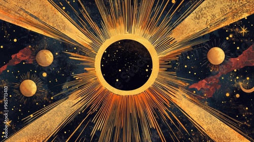 Sun and solar eclipse illustrations focused on themes of astrology astronomy esotericism and future predictions photo