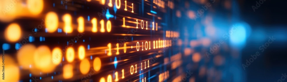 A close-up view of digital data streams featuring glowing orange lights, ideal for technology and web design themes. A close-up view of digital data streams featuring glowing orange lights, ideal for technology and web design themes.