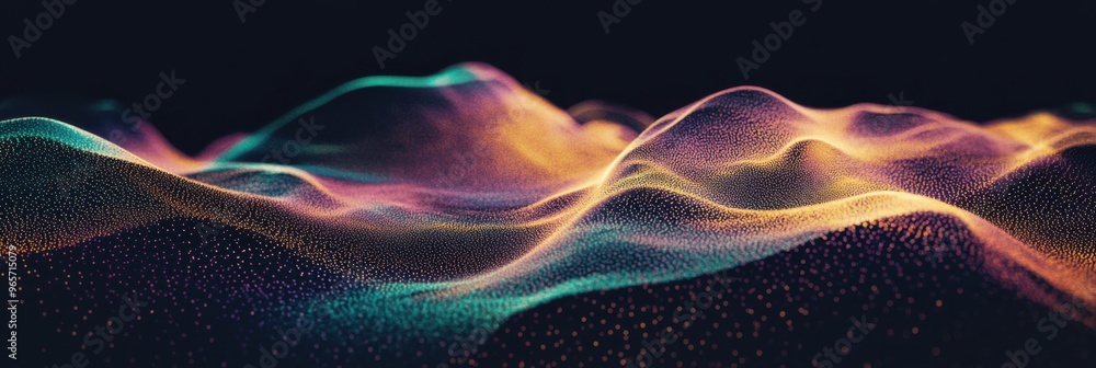 Abstract Blurred Wave with Intense Grain and Noise on Black Background, Featuring Retro Wave Aesthetics and Stippled Light Effects for a Highly Textured and Distorted Background Design Abstract Blurred Wave with Intense Grain and Noise on Black Background, Featuring Retro Wave Aesthetics and Stippled Light Effects for a Highly Textured and Distorted Background Design