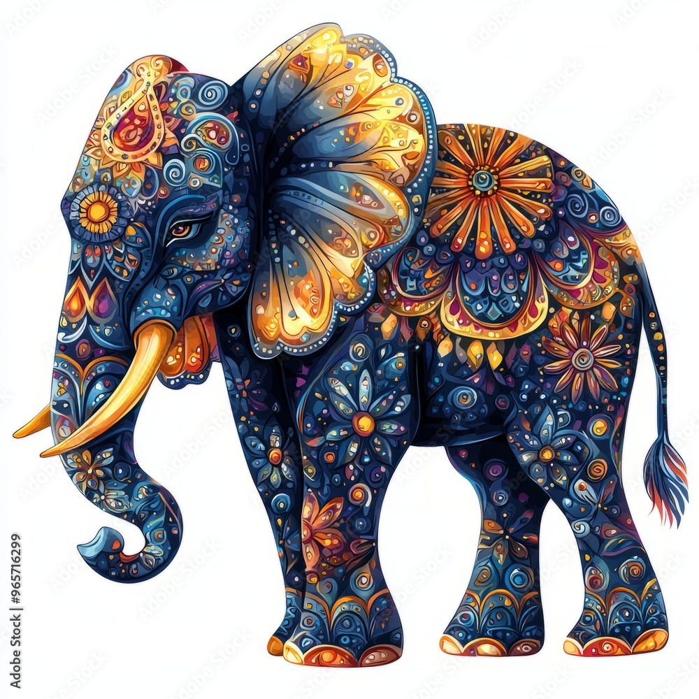 Obraz premium Detailed illustration of a decorated elephant with vibrant patterns