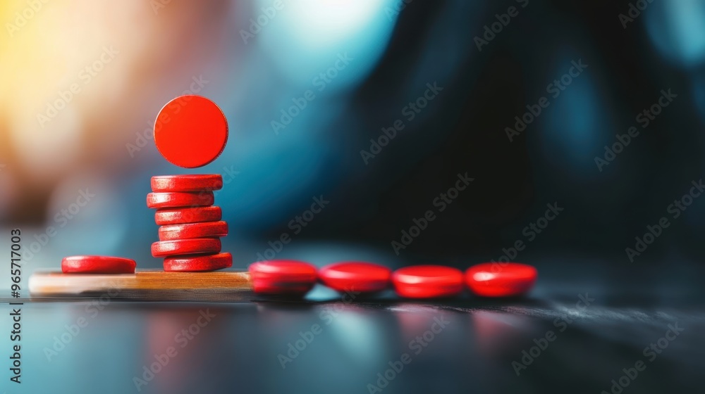 Close-up of red tokens stacked on a wooden base, creating a vibrant display against a blurred background, symbolizing balance and strategy. Close-up of red tokens stacked on a wooden base, creating a vibrant display against a blurred background, symbolizing balance and strategy.