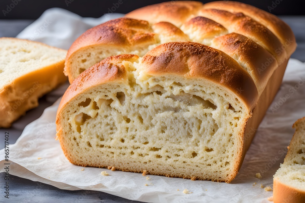 A slice of soft buttery cuban bread with a crispy crust and fluffy interior, AI Generated A slice of soft buttery cuban bread with a crispy crust and fluffy interior, AI Generated