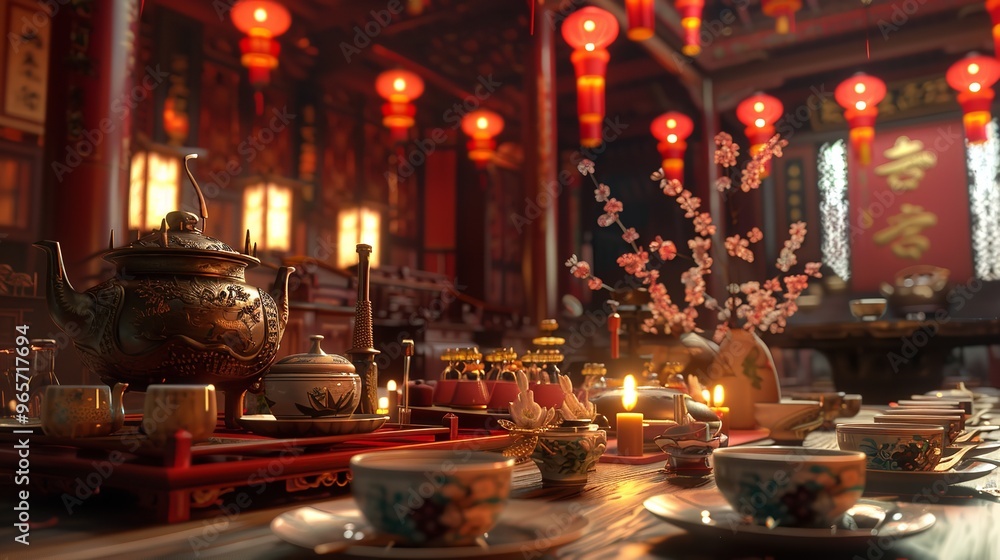 Asian Tea Time in Temple: 8K Realistic Lightin Asian Tea Time in Temple: 8K Realistic Lightin
