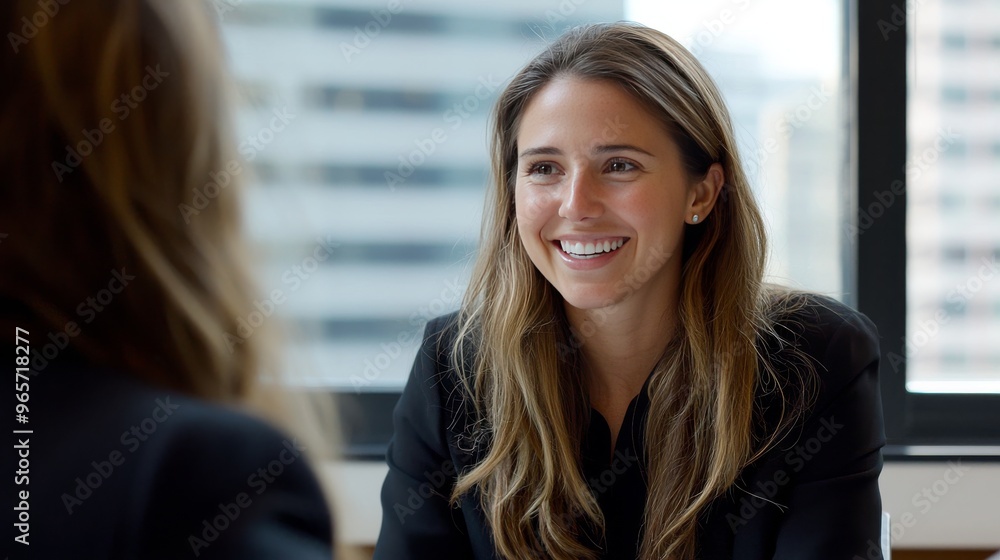 Obraz premium A professional woman smiles during a business meeting