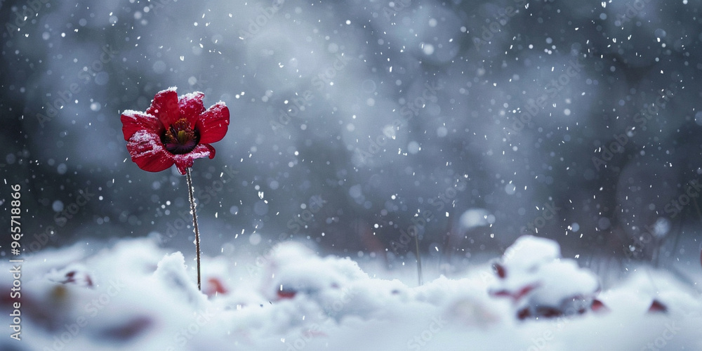 A snowy background with red flowers
A snowy background with red flowers