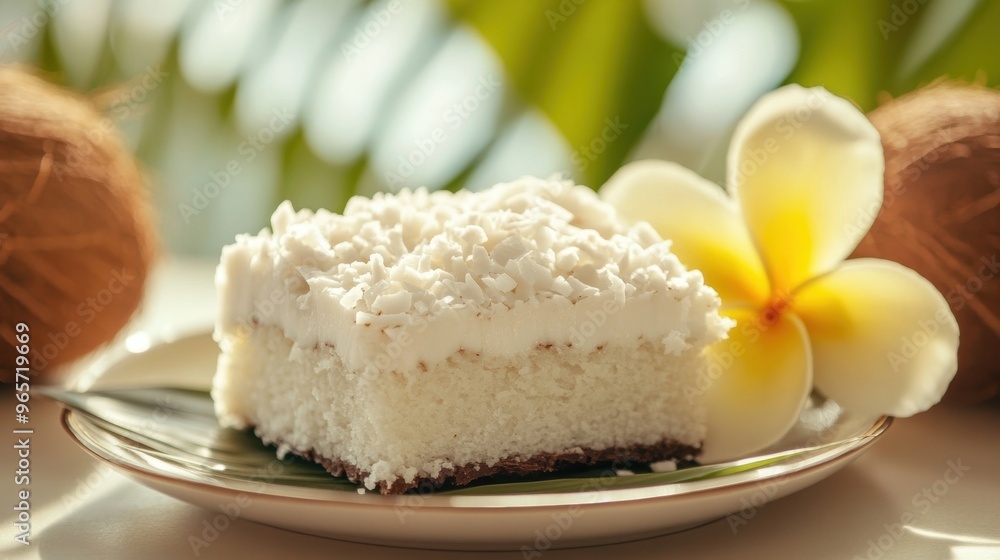 Coconut flakes on cake closeup view Coconut flakes on cake closeup view