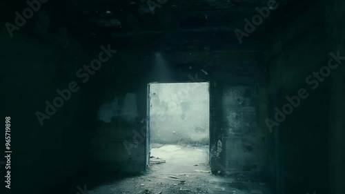 Abandoned Dark Corridor with Dim Natural Light from Outside