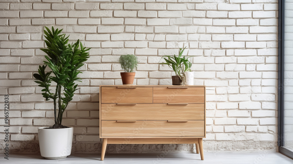 white dresser with two small potted plants white dresser with two small potted plants