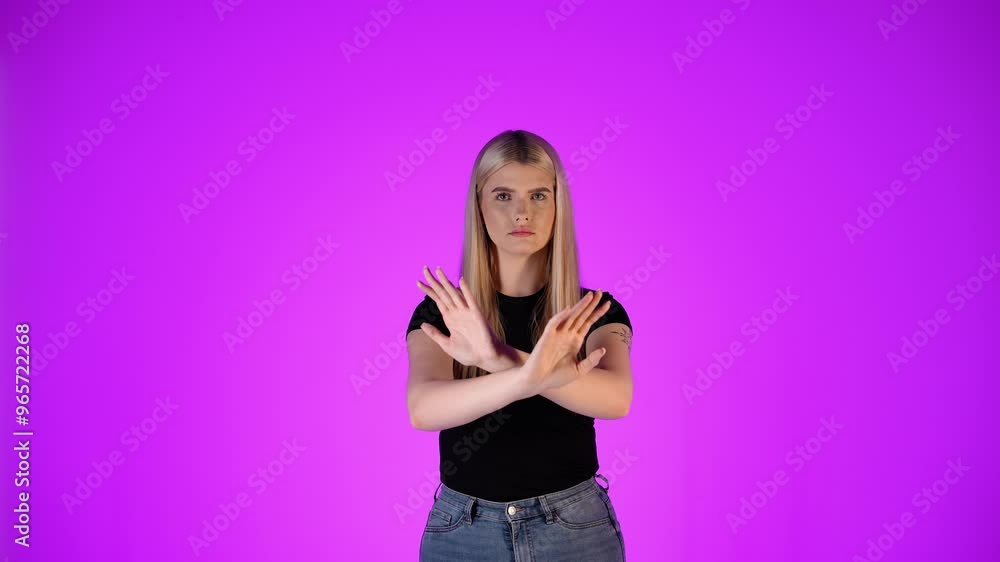 Blonde Woman, No Rejection Refusal and False Answer Gesture Expression Blonde Woman, No Rejection Refusal and False Answer Gesture Expression