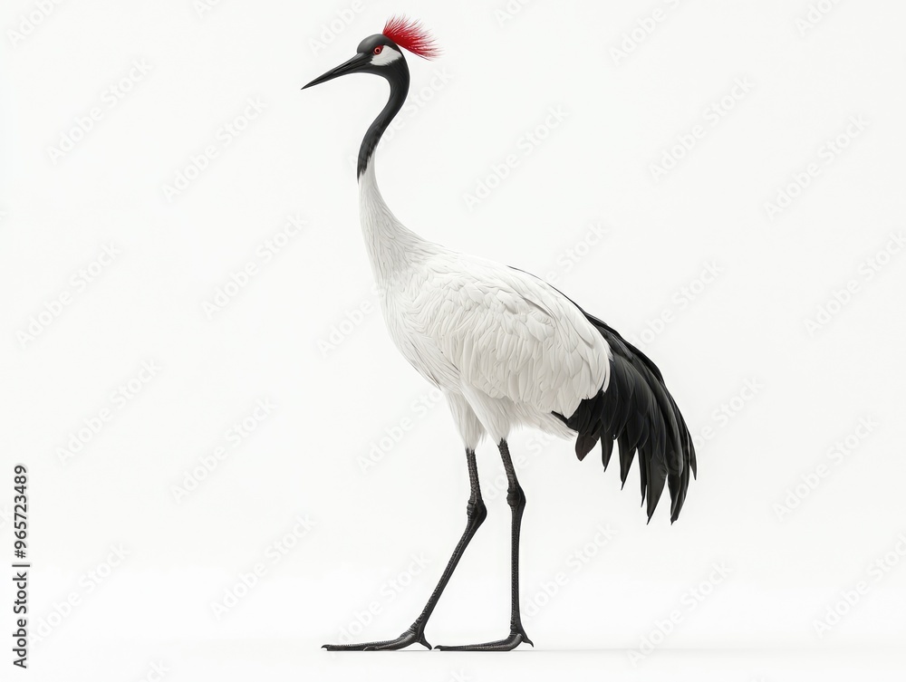 Obraz premium Red-crowned crane standing gracefully on white background