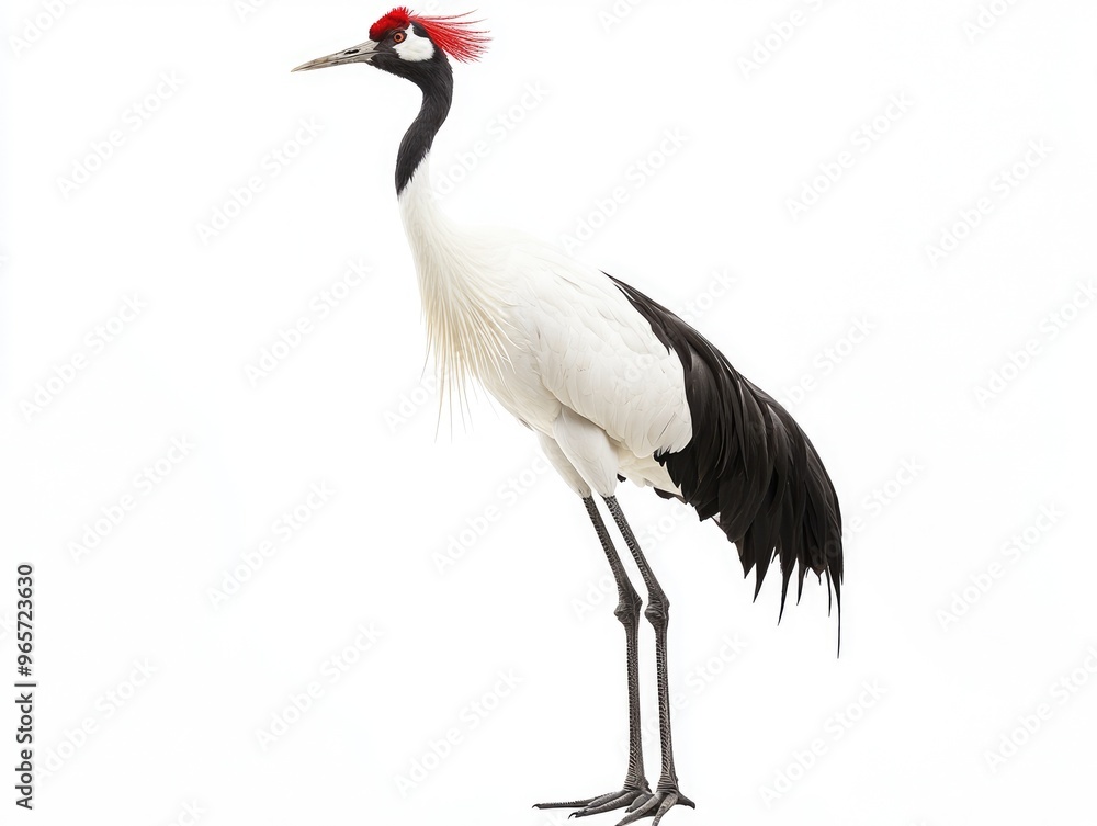 Obraz premium Red-crowned crane standing gracefully on white background