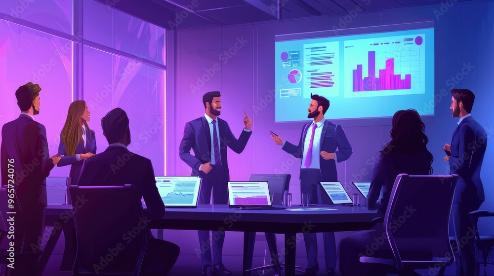 Business team discussing financial charts during important corporate meeting Business team discussing financial charts during important corporate meeting