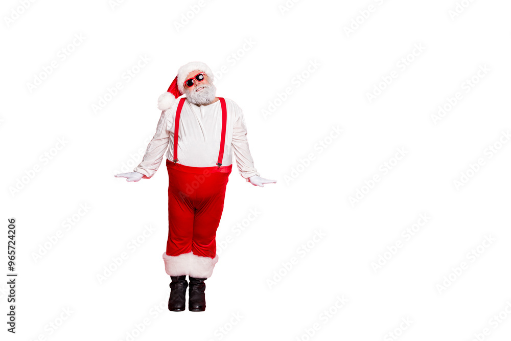 Full length body photo of cheerful nice glad charming carefree in sunglass trousers standing straight hands near waist grandfather isolated bright background copy empty space Full length body photo of cheerful nice glad charming carefree in sunglass trousers standing straight hands near waist grandfather isolated bright background copy empty space