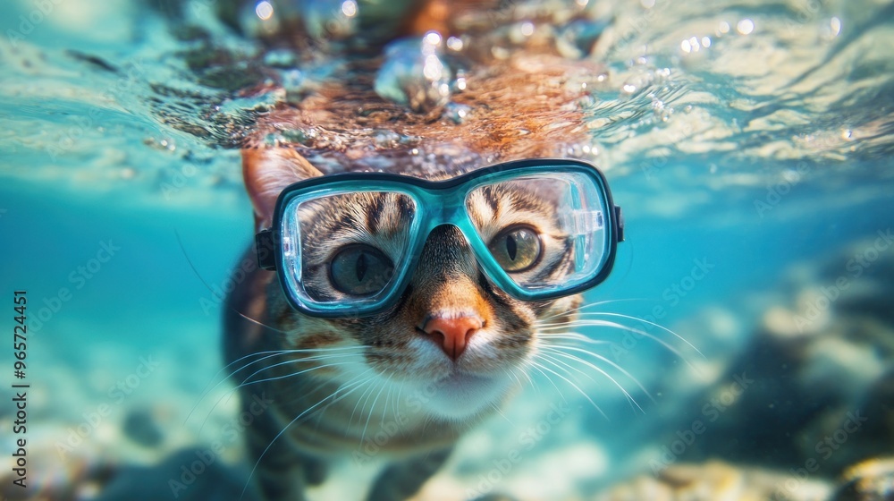 Cat Snorkeling in the Ocean Cat Snorkeling in the Ocean