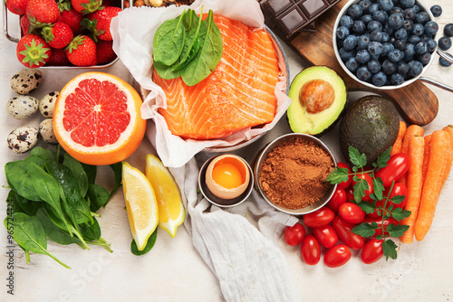 Photography Food rich in collagen. Healthy products for beautiful skin.