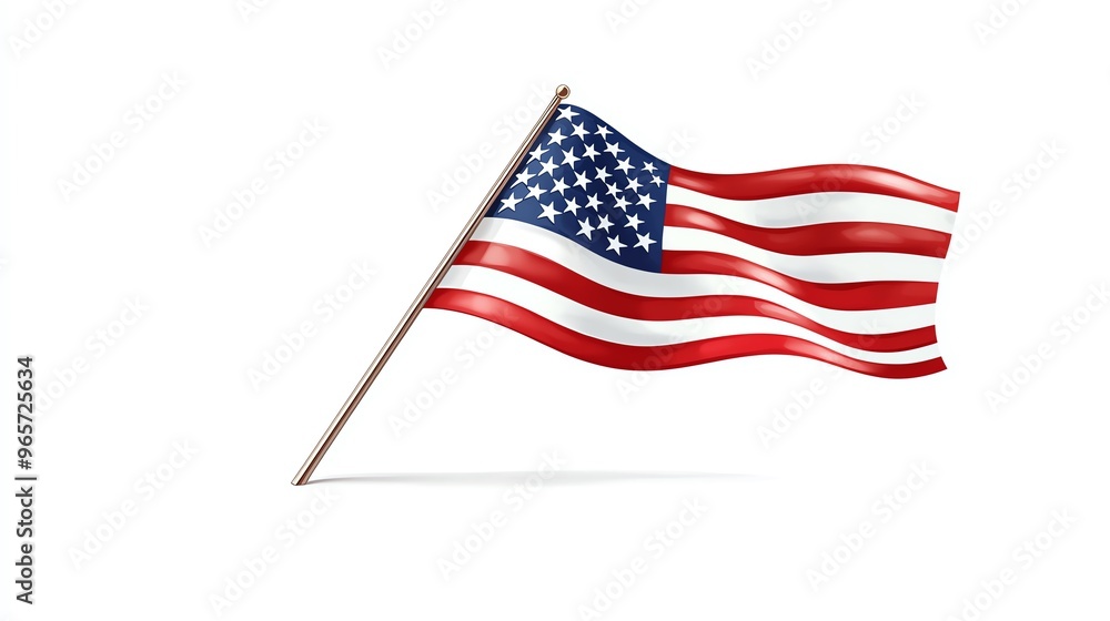 Waving American flag showcasing vibrant colors and iconic design, representing patriotism and national pride in a clear sky. Waving American flag showcasing vibrant colors and iconic design, representing patriotism and national pride in a clear sky.