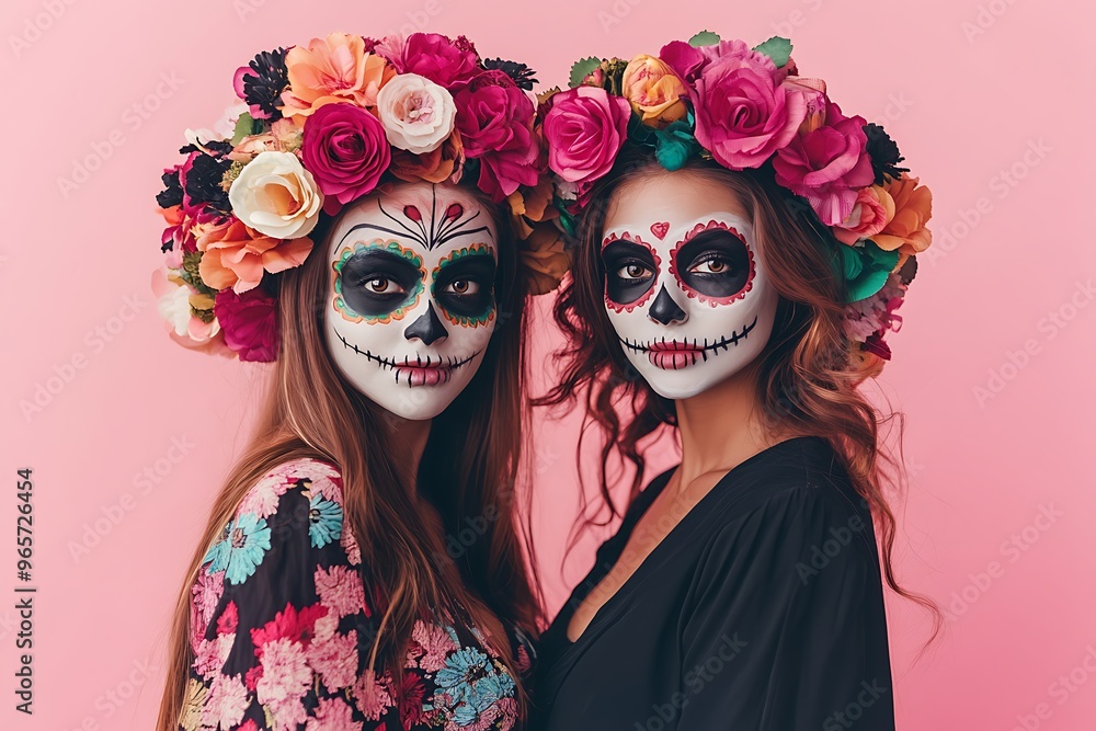 Fototapeta premium young woman with skull makeup on day of dead holiday