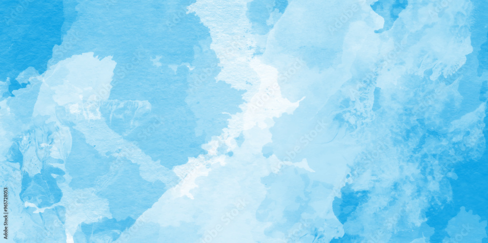 Obraz premium soft and splashed blue watercolor background, Aquarelle texture of painted sky blue watercolor, Hand painted blue watercolor paper texture, Artistic blue watercolor splash, blue marble background.