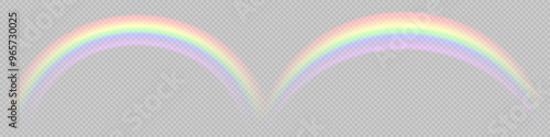 Rainbow on transparent background. Realistic rainbows in different shape and size. Rainbow, effect after rain. Vector illustration. Transparent rainbows. Downpour, hail rainy weather. png