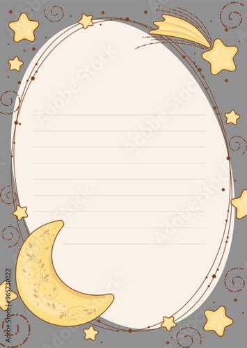 Newborn baby metrics with moon and stars. Height, weight, date of birth, name. Perfect for children s bedroom, children s room decoration, posters