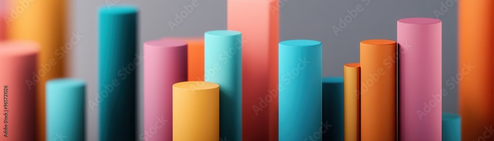 Colorful cylindrical shapes rise in a vibrant arrangement, creating a striking visual representation of growth and creativity. Colorful cylindrical shapes rise in a vibrant arrangement, creating a striking visual representation of growth and creativity.