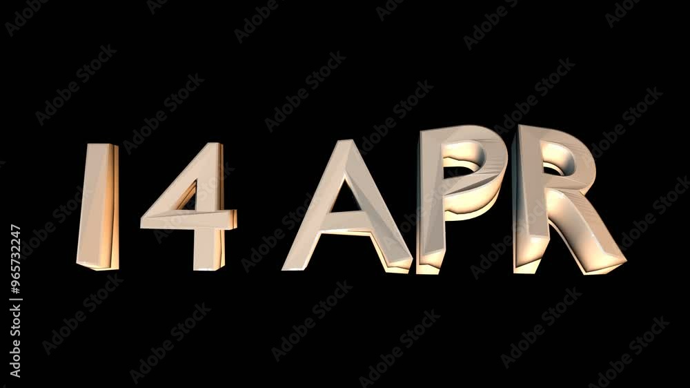 14 April animation for calendar concept isolated on black background 14 April animation for calendar concept isolated on black background
