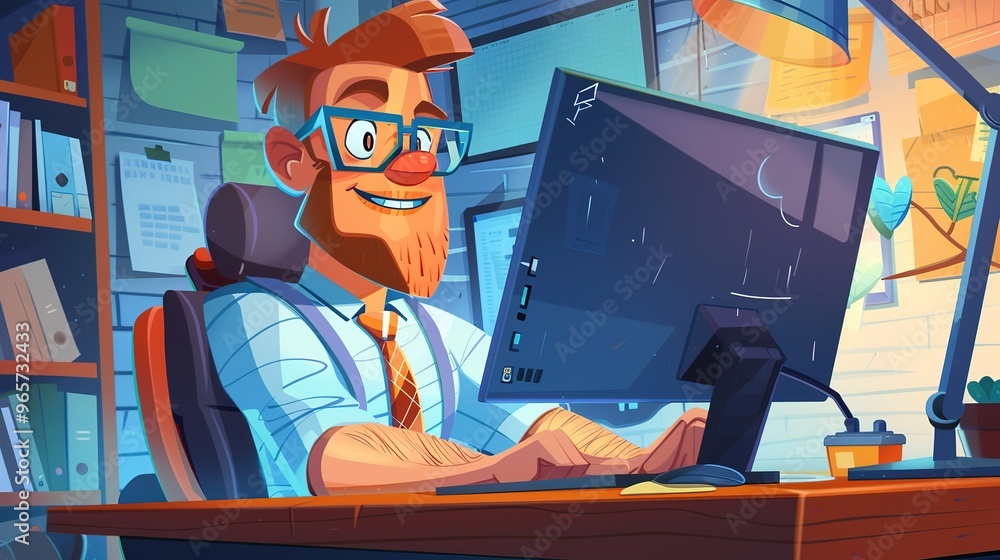 Character With Computer Cartoon characters engage in commercial activities in computer-based ...