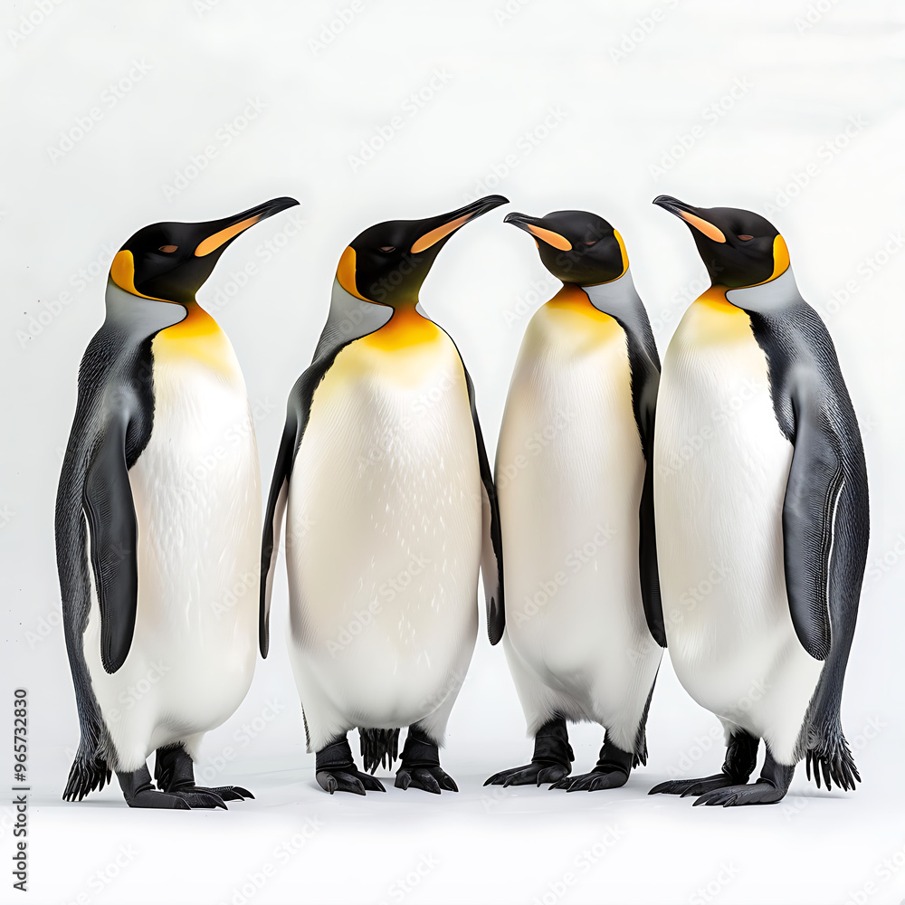 Fototapeta premium Penguins on white baclground , Set of penguins on a white background, Colony of king penguins together, isolated on white,