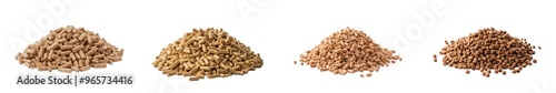 Wooden pellets isolated on a white background. Biomass heating is a renewable energy source. photo