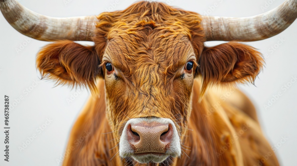 Amusing Texas Longhorn Cow with Comical Expression on White Background Amusing Texas Longhorn Cow with Comical Expression on White Background