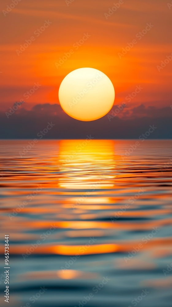serene sunset over calm ocean waters with large orange sun and reflected light - peaceful, tranquil, and inspirational landscape serene sunset over calm ocean waters with large orange sun and reflected light - peaceful, tranquil, and inspirational landscape