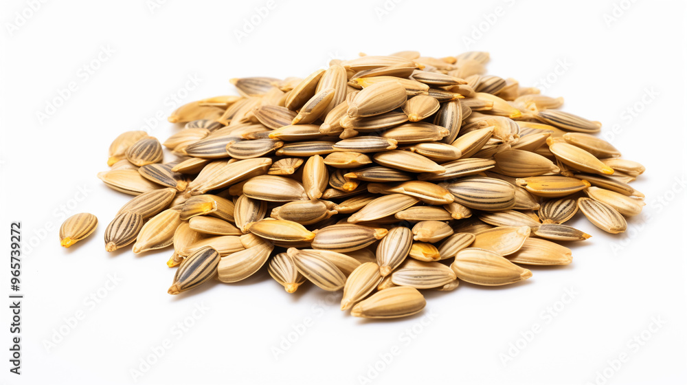 pile of small, light brown seeds pile of small, light brown seeds