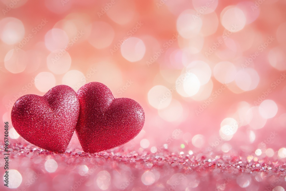 Red Hearts on Glittering Pink Surface for Valentines Day Red Hearts on Glittering Pink Surface for Valentines Day