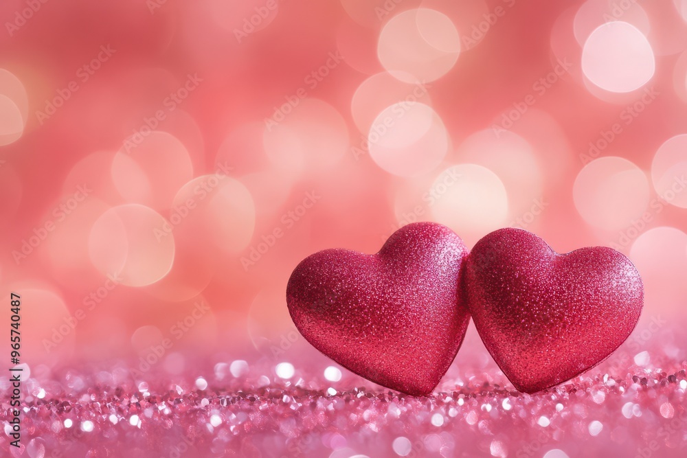 Red Hearts on Glittering Pink Surface for Valentines Day Red Hearts on Glittering Pink Surface for Valentines Day