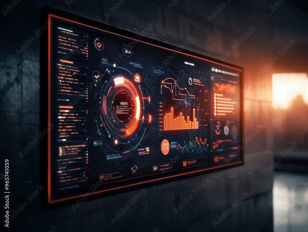 Digital screen with a blue ocean theme and growing business icons, representing tech innovation, Blue Ocean Strategy, market disruption Digital screen with a blue ocean theme and growing business icons, representing tech innovation, Blue Ocean Strategy, market disruption