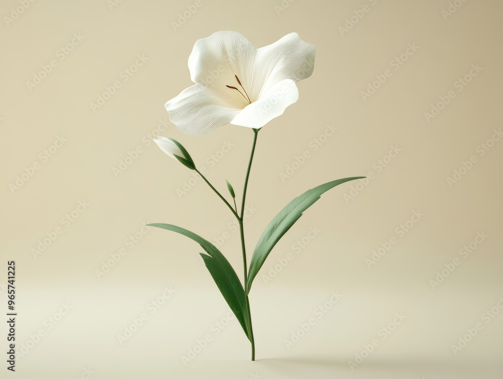 Fototapeta premium White Flower on Beige Background. generative ai illustration.