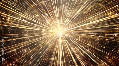 A bright golden light bursts from the center of a dark background, radiating outward in a starburst pattern.