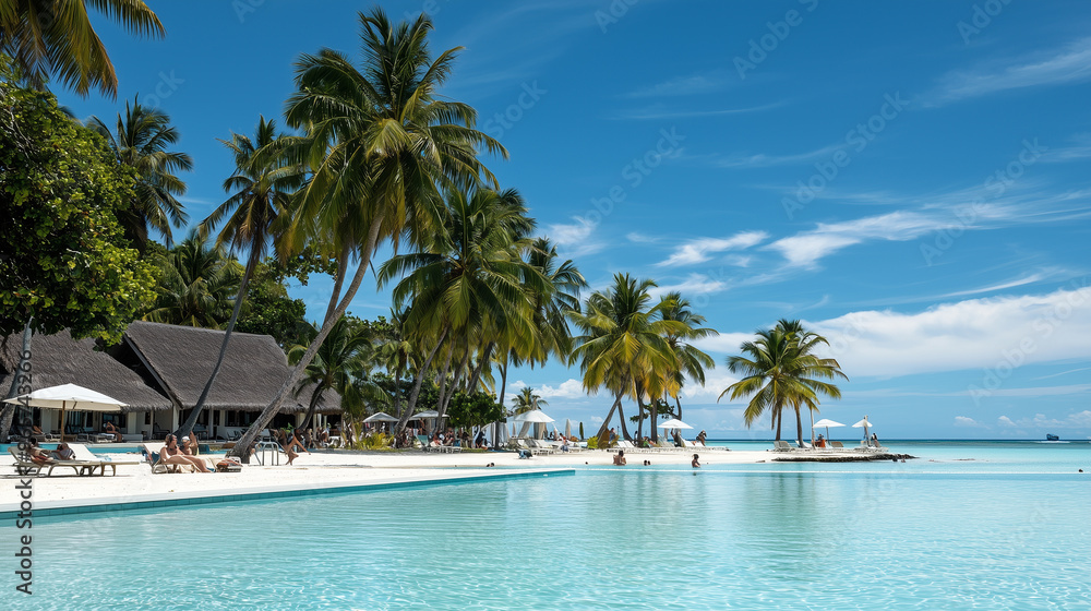 People Relaxing in a Tropical Island Resort During the Holidays People Relaxing in a Tropical Island Resort During the Holidays
