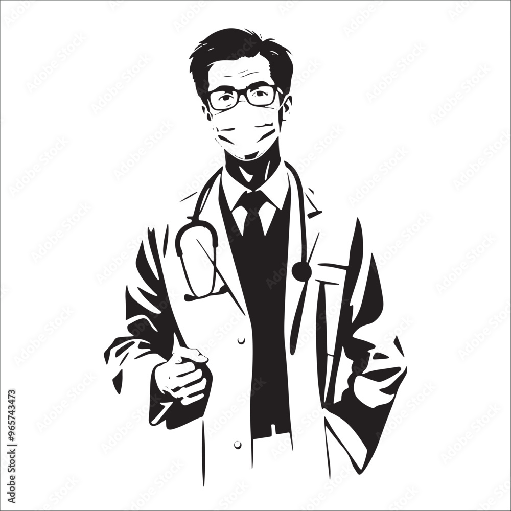 Vector illustration of a male doctor in a medical coat. Vector illustration of a male doctor in a medical coat.