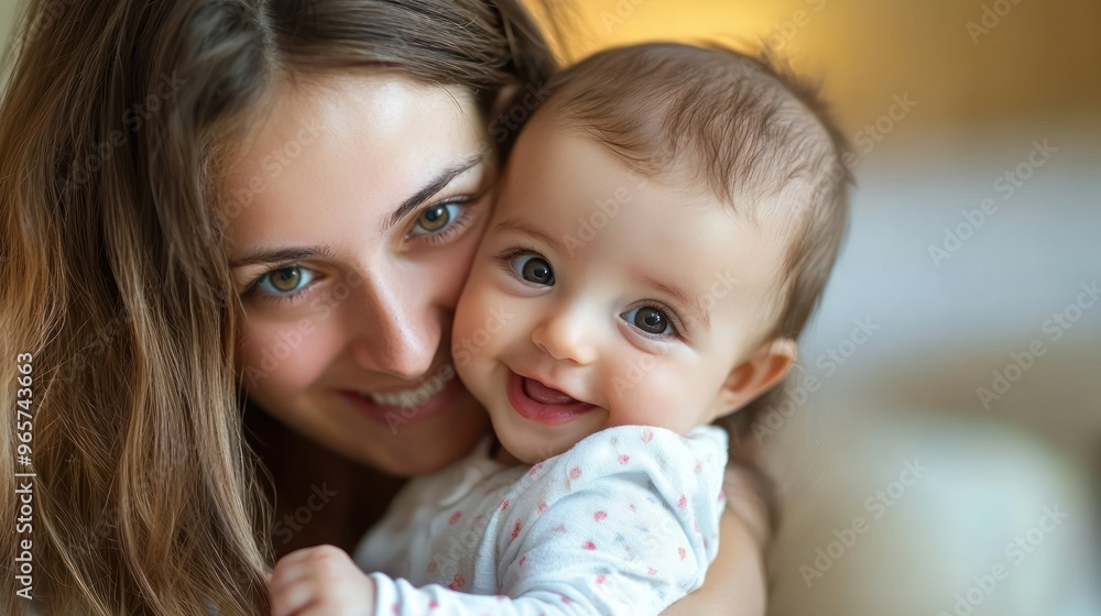 A mother holds her baby close, cradling the infant in her arms. The mother's gaze is full of love and care, while the baby feels safe and secure in her mother's embrace A mother holds her baby close, cradling the infant in her arms. The mother's gaze is full of love and care, while the baby feels safe and secure in her mother's embrace