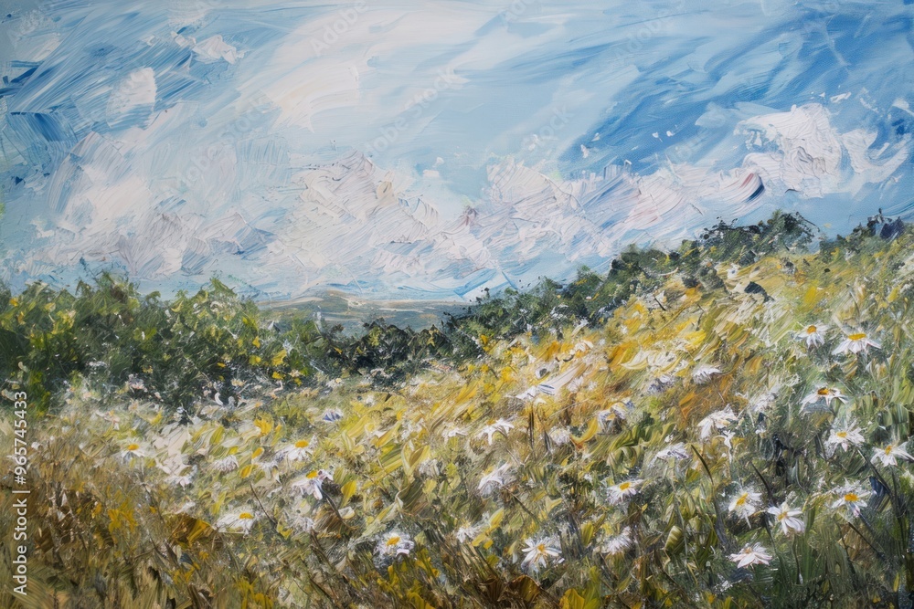 Daisy landscape painting outdoors. Daisy landscape painting outdoors.