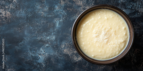 Rice pudding in a large bowl with smooth surface, no extras photo