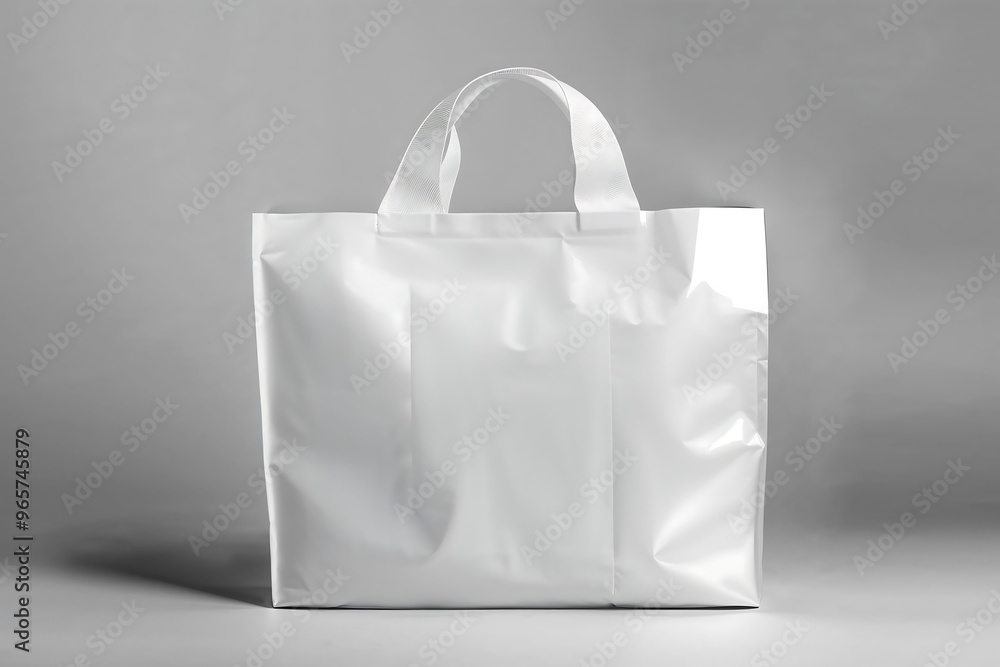 Blank White Plastic Shopping Bag on Gray Background Blank White Plastic Shopping Bag on Gray Background