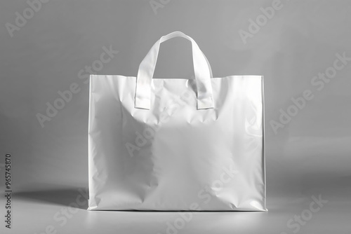 White Plastic Shopping Bag on Grey Background