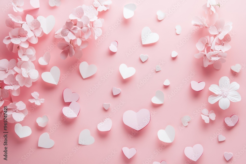Soft Pink Background with Hearts and Flowers for Valentines Soft Pink Background with Hearts and Flowers for Valentines