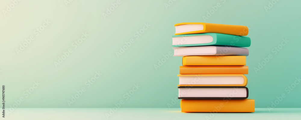 A colorful stack of books against a soft turquoise background, perfect for educational, literary, or academic themes. A colorful stack of books against a soft turquoise background, perfect for educational, literary, or academic themes.