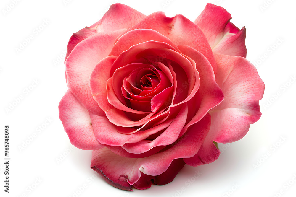 Fototapeta premium Stunning red rose in close up on white backdrop , A professional photograph of a classic red rose in full bloom, shot with a DSLR camera and softbox lighting, set against a plain white background, 