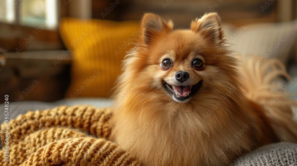 Cute Brown Pomeranian Dog Playing Joyfully at Home: Short Hair, Round Face Style, and Adorable Pet Grooming Cute Brown Pomeranian Dog Playing Joyfully at Home: Short Hair, Round Face Style, and Adorable Pet Grooming