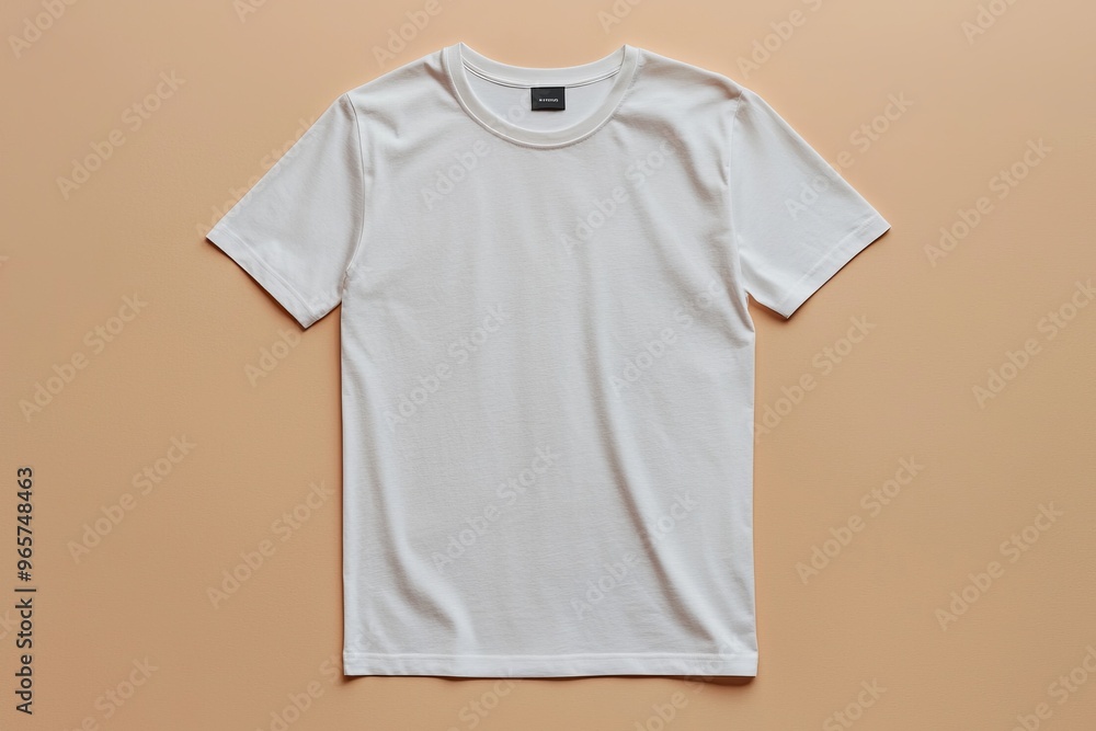 Simple Tshirt Flatlay mockup in beige background created with generative AI Simple Tshirt Flatlay mockup in beige background created with generative AI